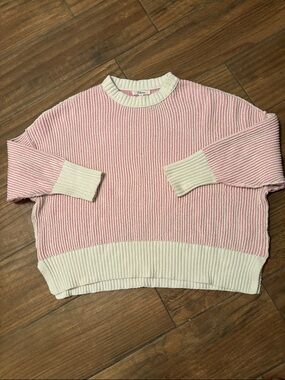 Takara Pink and Cream Ribbed Crewneck Sweater